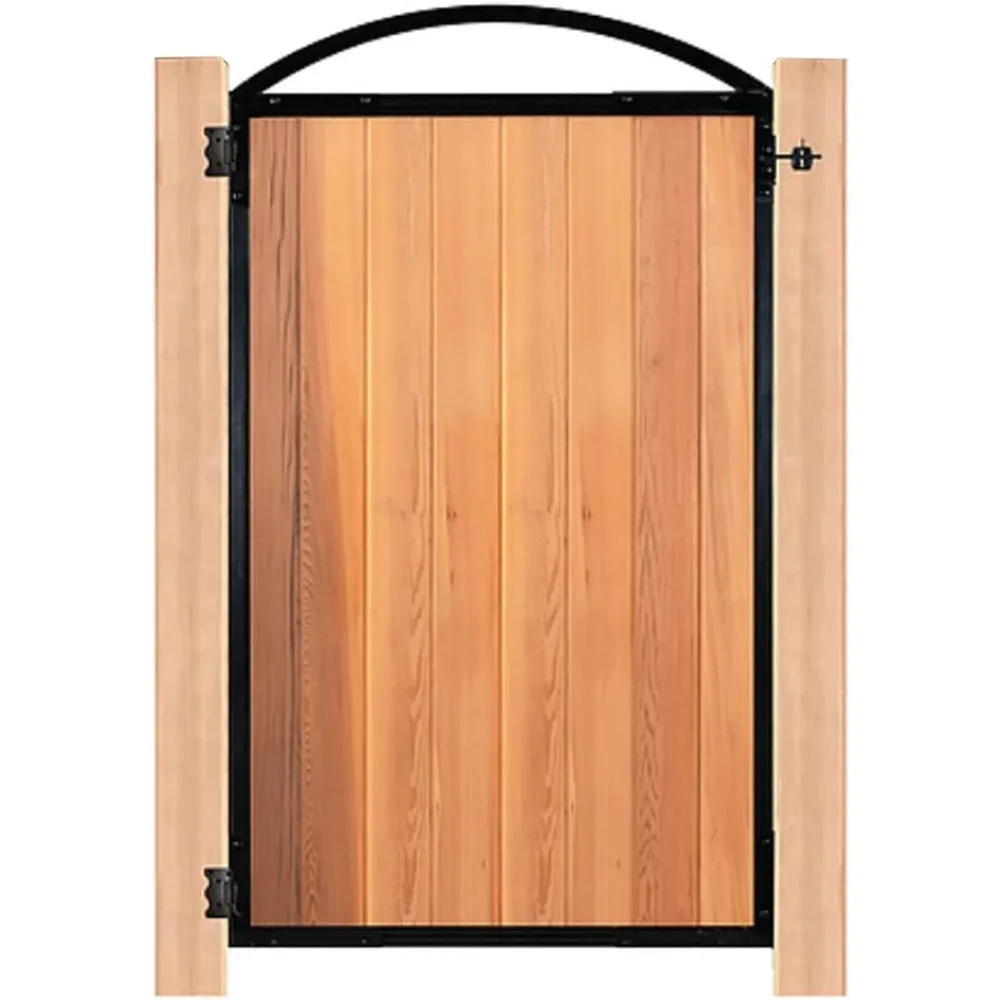 A black gate frame is installed in the courtyard Gate Frame, 8 Standard Fence Board Wide x 6’ Long, Black, 6 Foot homegate 2