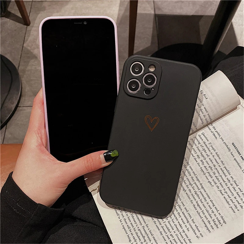 Cases For iPhone 13 12 Pro Max Mini 11 Pro Max X XR XS Max SE 2020 6 6S 7 8 Plus Love Heart Line Soft Silicone Cover Funda wallet cases