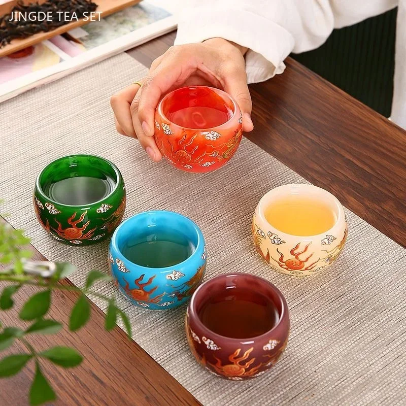 50ml Double Dragon Play Beads Glass Tea Cup Home Exquisite Tea Set Zen Master Cup Custom Beauty Tea Set Accessories
