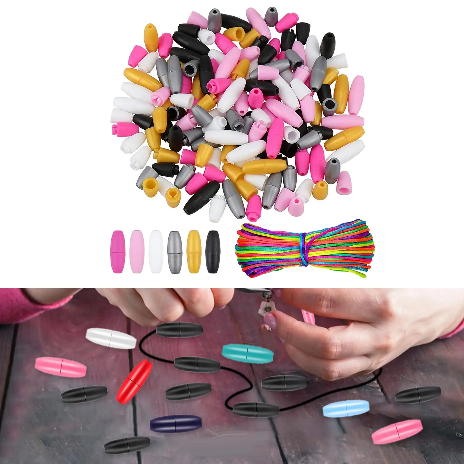 

100 Pieces Bead Barrel Connectors Breakaway Clasps Lightweight Portable Lanyard Clasps for Jewellery Supplies Jewelry