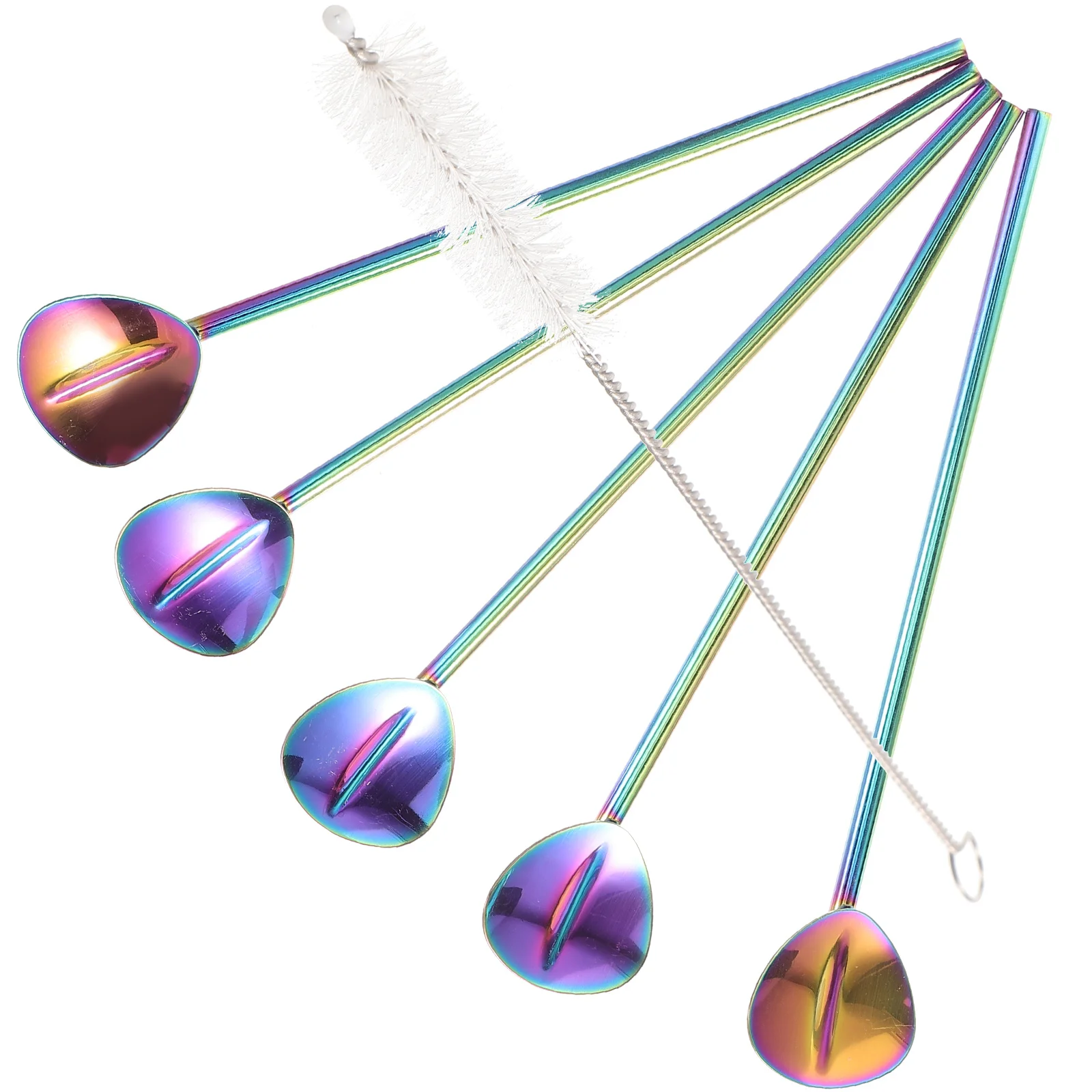 1 Set Stainless Steel Straws Stir Straws Coffee Stirrers Spoon Straw with Cleaning Brush steel straws drinking reusable