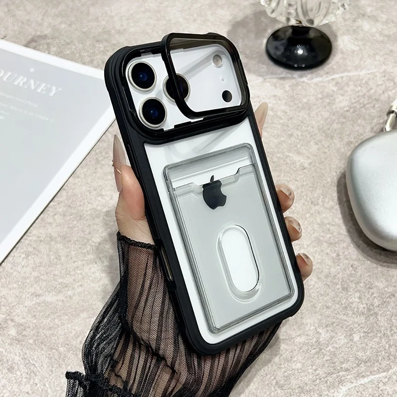 Luxury Clear Wallet Case with Card Holder and Foldable Stand - Shockproof Design