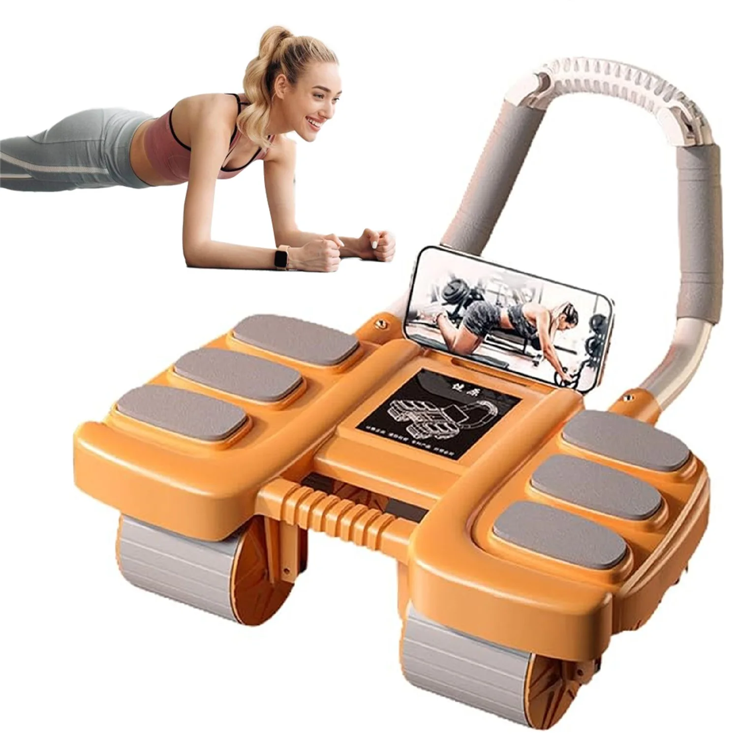 Abdominal Wheel abs Workout Equipment Machine for Gym Automatic Rebound Elbow Support Fitness Sports With Phone Holder