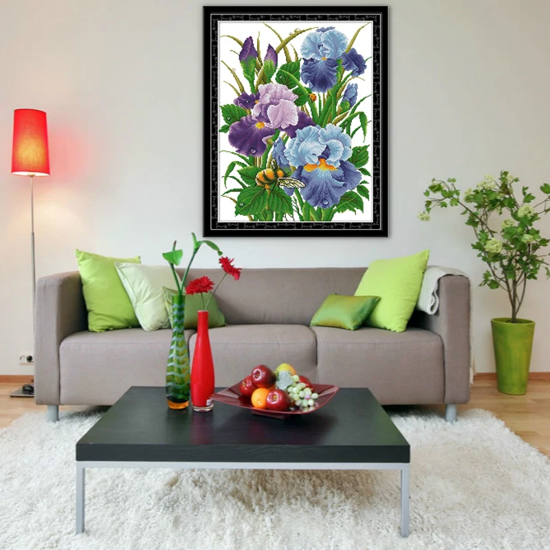 The Iris Flowers Cross Stitch Set Needlework Embroidery 11CT 14CT Aida Fabric Count Unprinted Canvas DMC Crafts Accessory Tools
