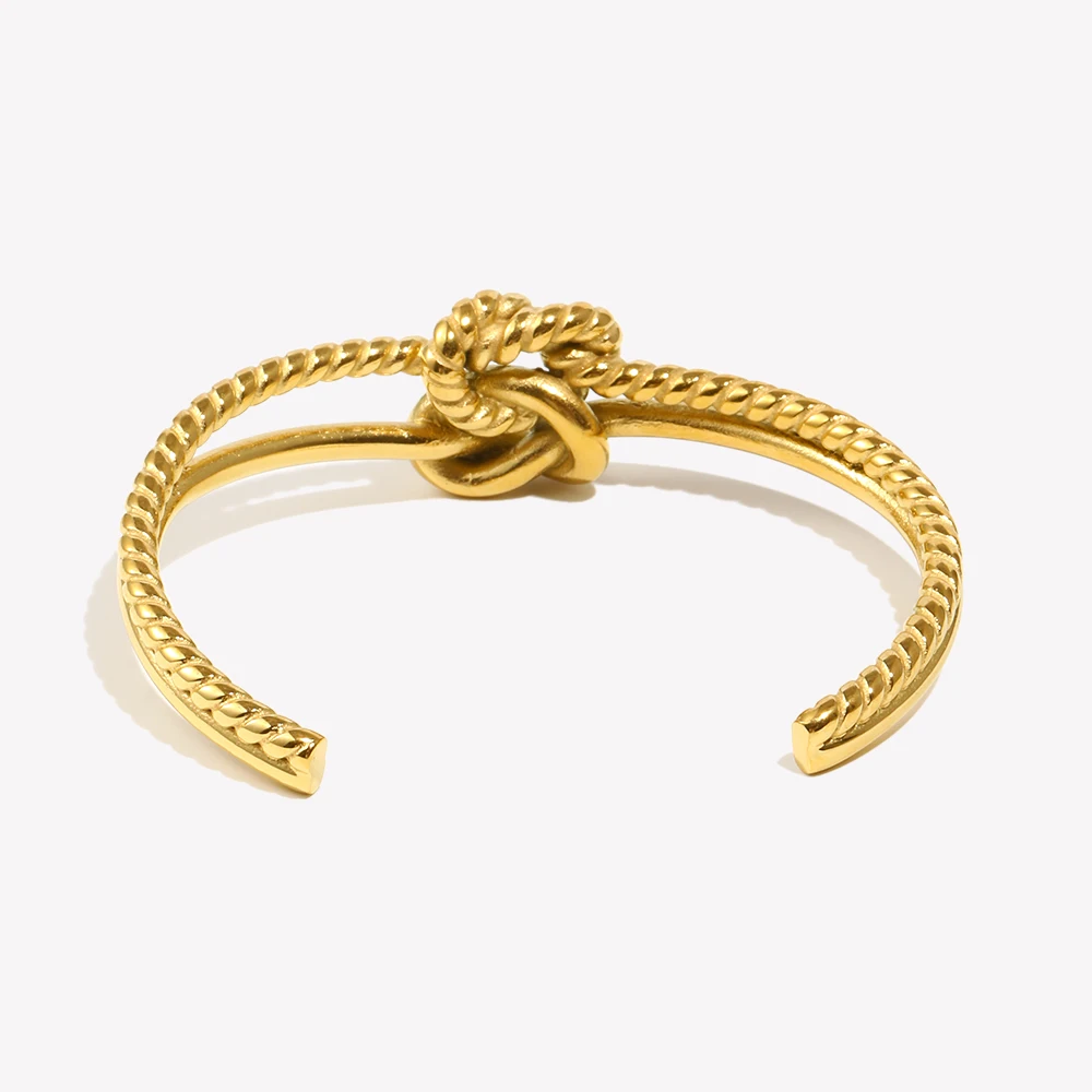 E.B.belle Winter Twisted Braid Knot Charm Cuff Bangle Bracelet