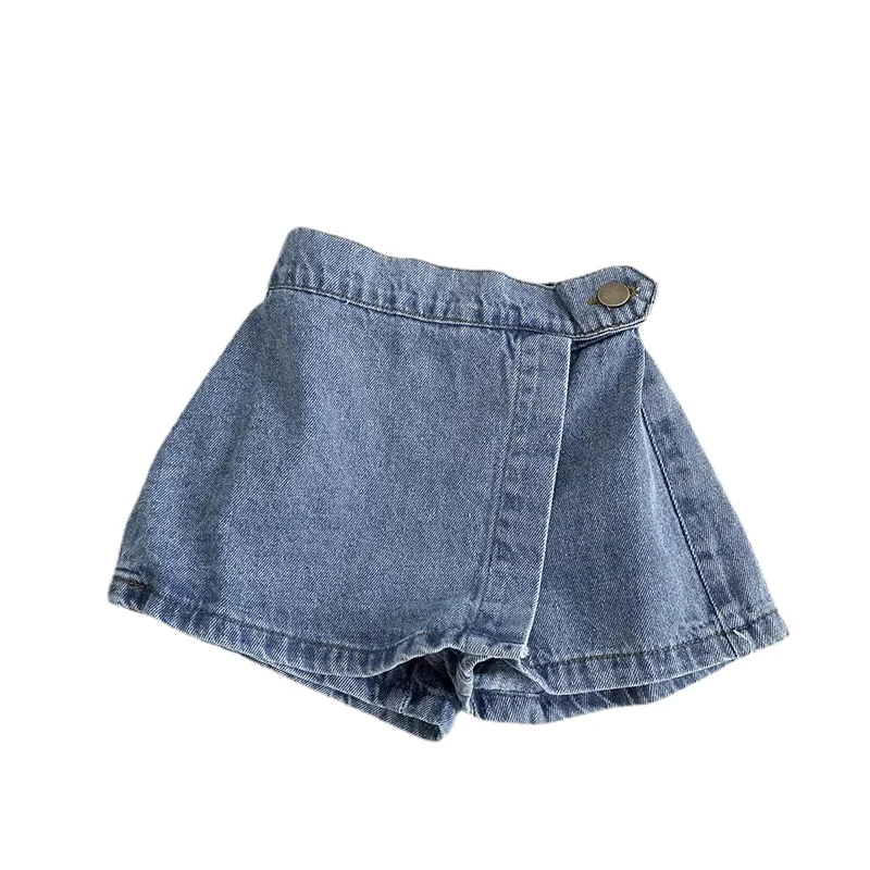 Brief style denim blue toddler girls skirt shorts kids summer sport dress pants children elastic waist trousers for 2-7 years kids shorts kids trousers