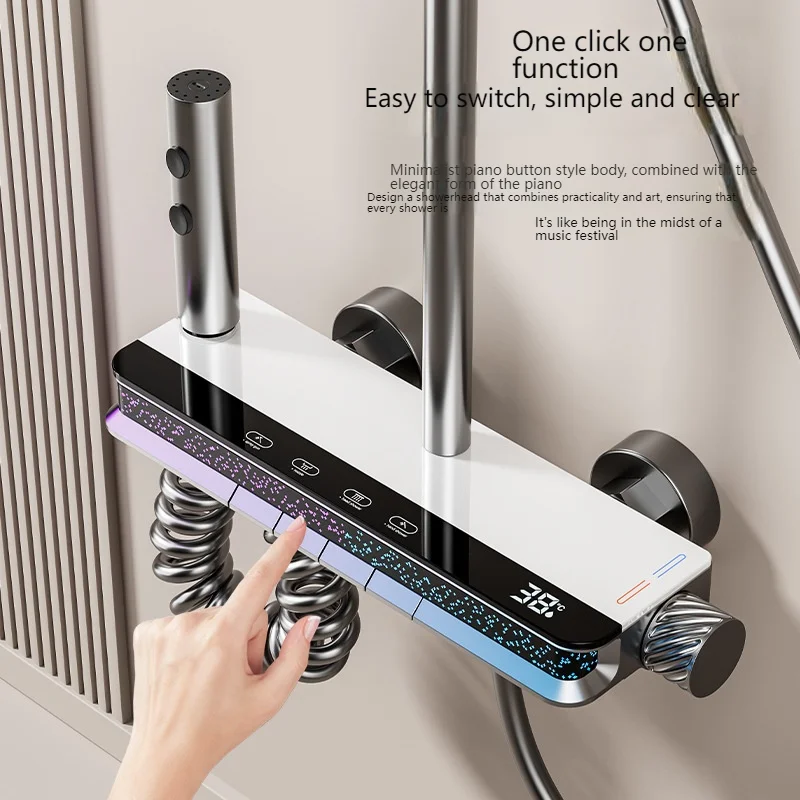 Shower Set with Starry Sky Atmosphere Light Bathroom Digital Display Shower System Modern Bath Faucets Shower Head 2