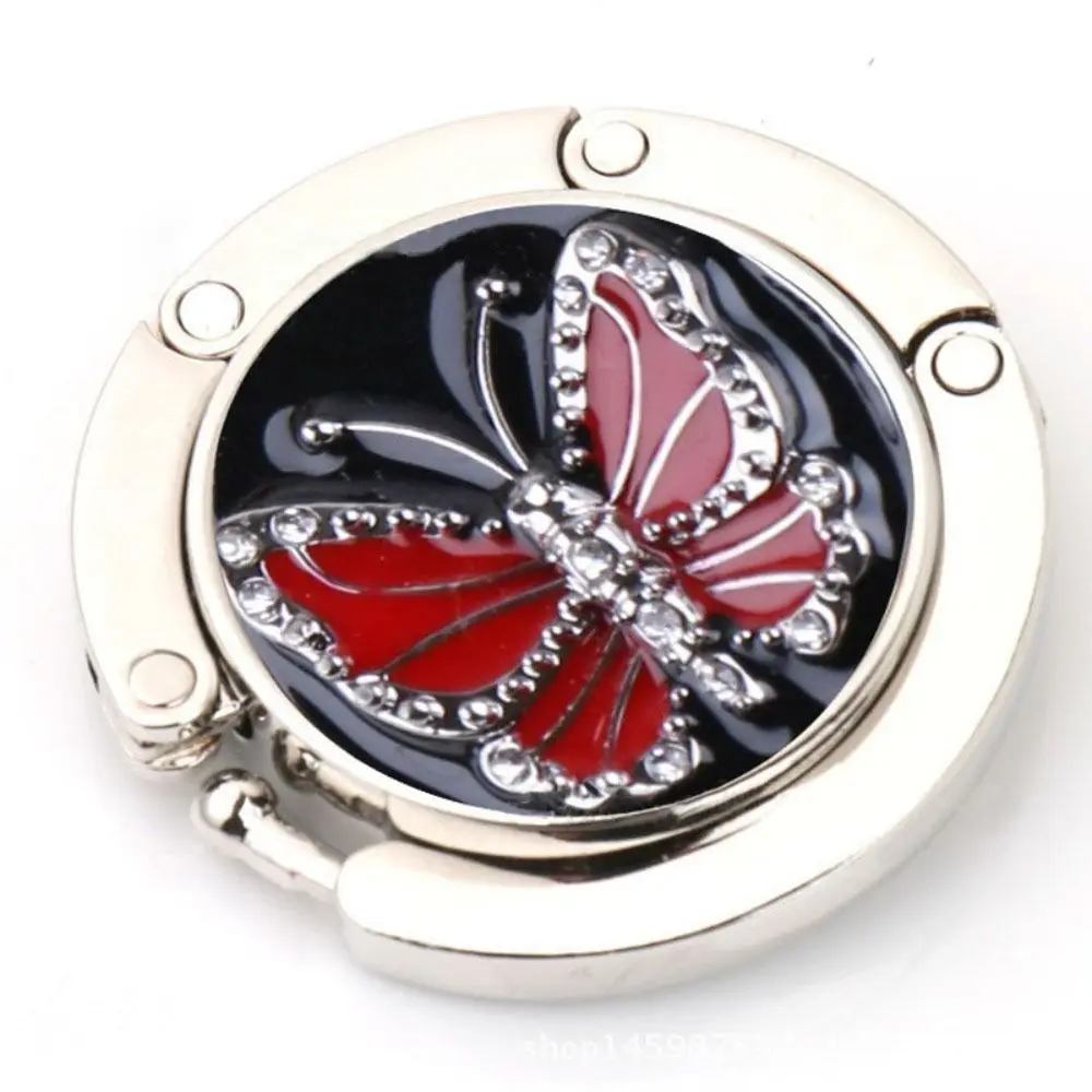 1Pcs Round Metal Hanger Hook Holder Unique Folding Portable Butterfly Pattern Fashion Table Hook Crystal Alloy Purse Handbag Bag bag hanger self adhesive wall hooks magnet hooks adhesive hooks suction cup hook kitchen hooks wall mount hooks self adhesive hooks adhesive wall hooks coat hook aluminum alloy buckle hook