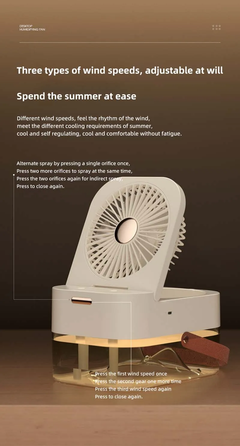 2.5L portable spray humidifier fan, USB with remote control, night light timing, three speed, suitable for home bedroom desk