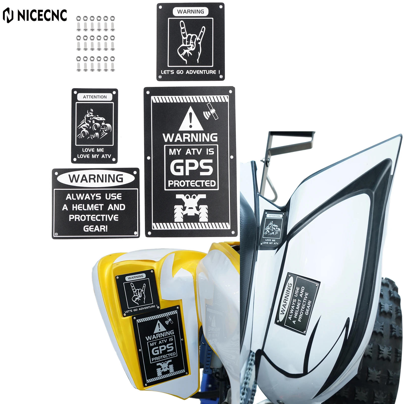 Nicecnc Atv Per Yamaha Raptor 700 Fender Warning Tag Piastre Distintivi Decalcomanie Adesivi 2013-2020 Raptor 700R 16-20 Yfz450 Alluminio