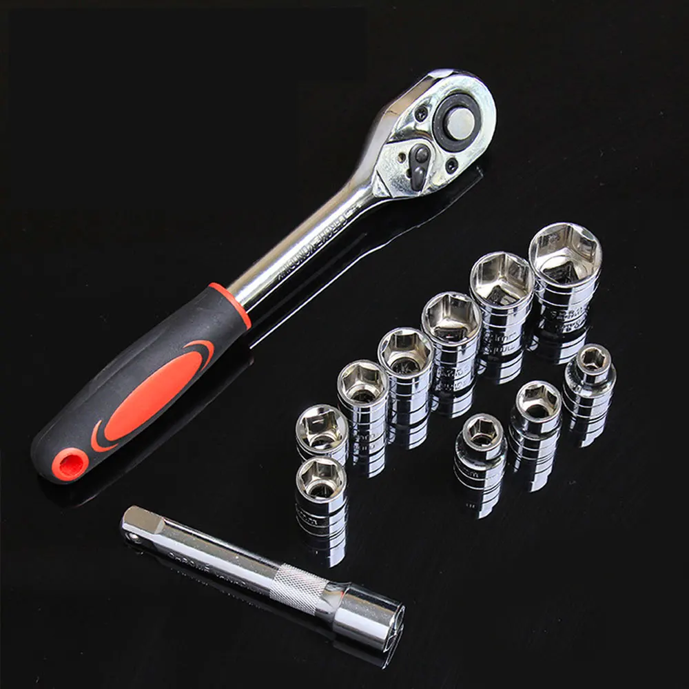 12 Pcs Ratchet Socket Wrench Kit Universal Repair Tool Multi-Function 8-32mm Wrench Home Quick Release Reversible 2