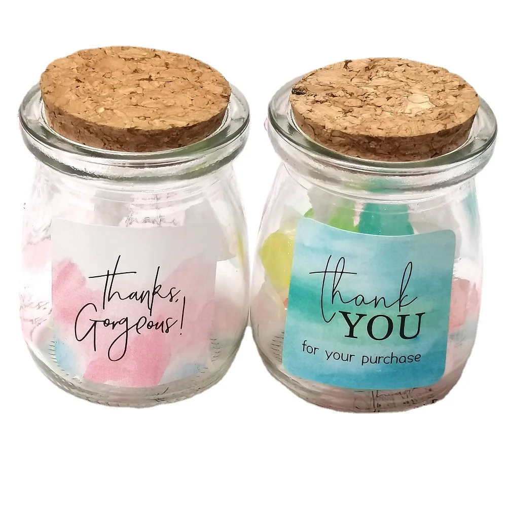 20-100pcs 사각형 색상 DIY 수제 제품 라벨 스티커 종이 스티커 자기 접착 성 주문 스티커에 감사드립니다