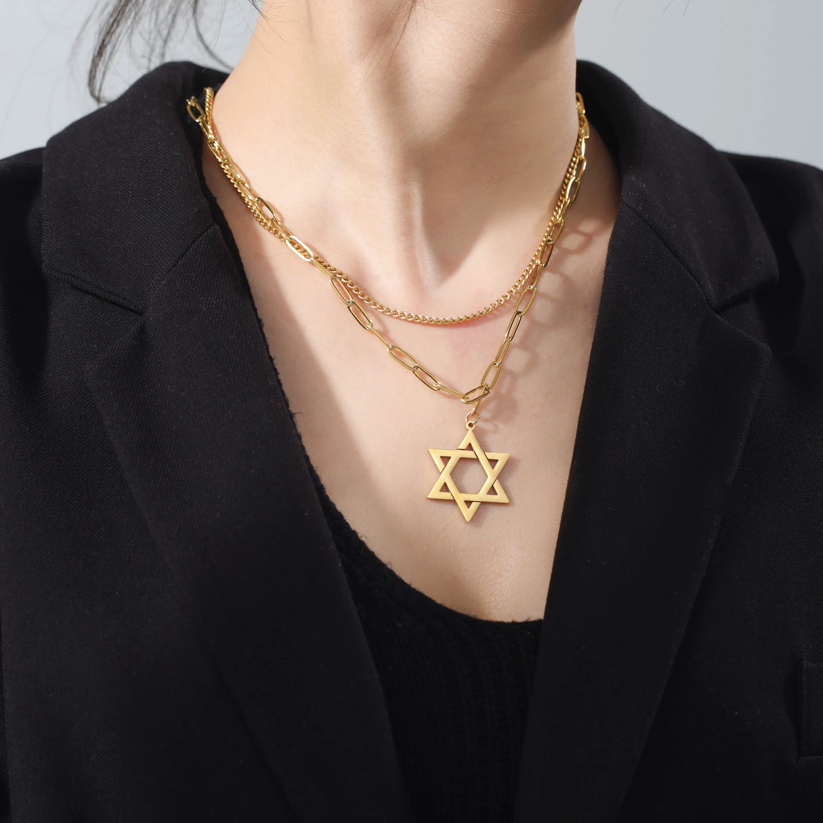 Aria Jeweler 14K Bounded Gold Necklace with Gold Star of David India | Ubuy