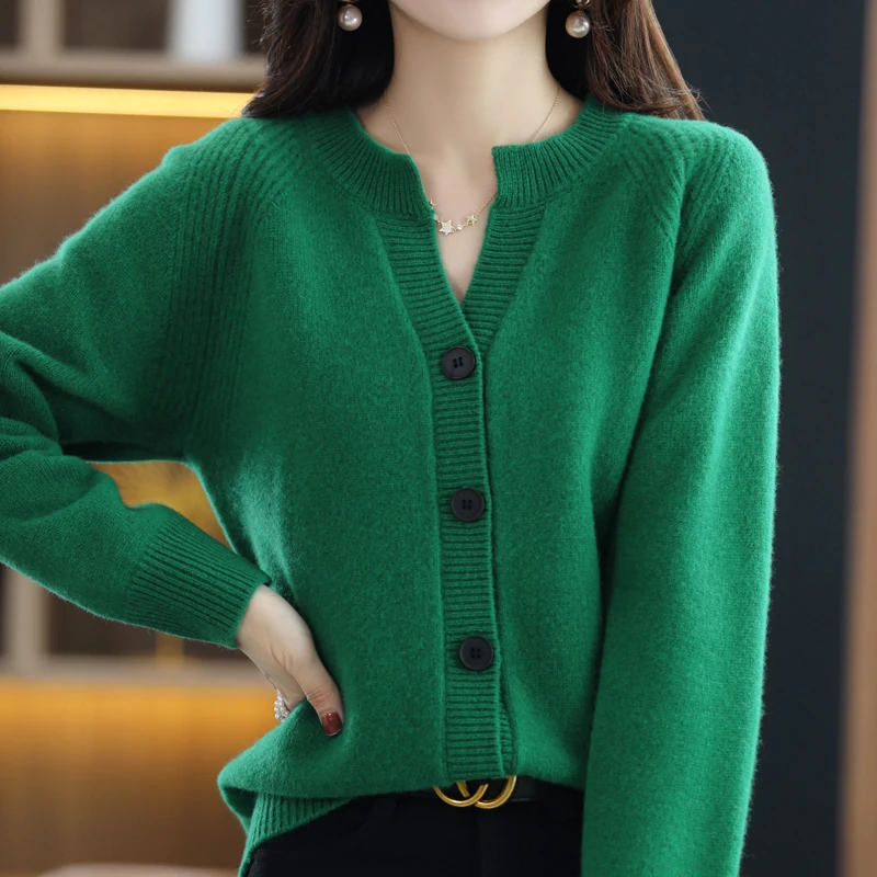 sweater for women 100% Australian Wool Cardigan For Women! Round Neck 2022 Early Spring New Cashmere Sweater Loose Coat Fashion Top Knitted Thread sweater for women