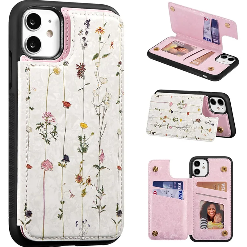 Floral RFID Blocking Leather Wallet Phone Case with Card Holder