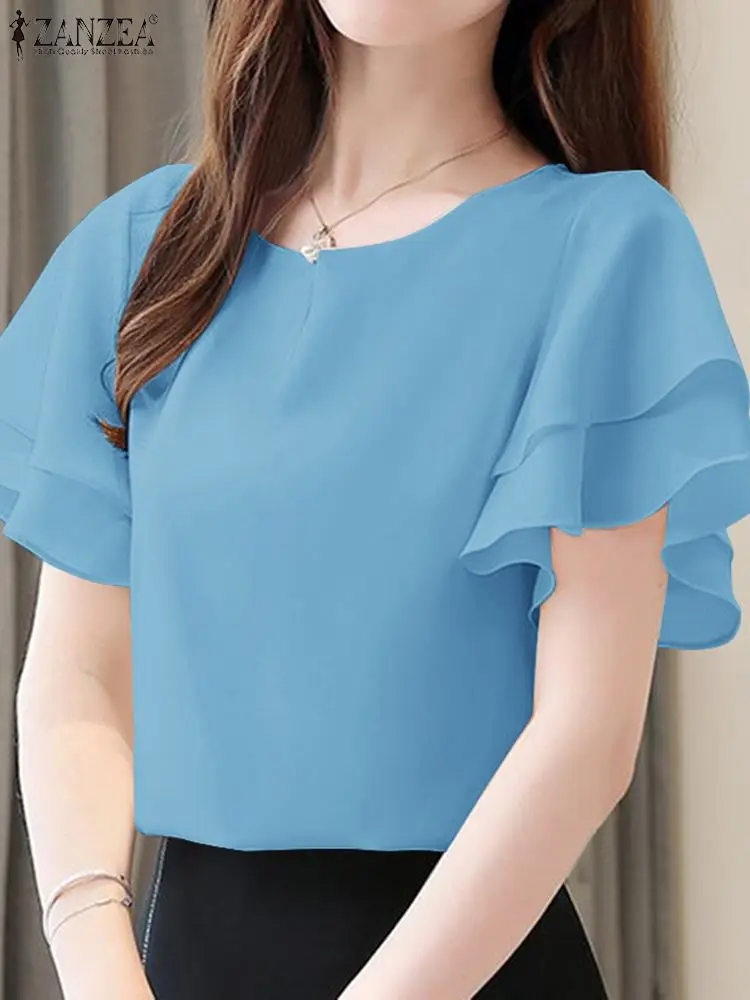 Elegant Women Short Sleeve Office Shirt ZANZEA Summer Blouse
