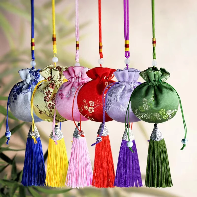 자수 드로스트링 선물 가방, 술 달린 작은 빈 파우치, 자동차 펜던트, 어린이 아기 모기 퇴치 라벤더 보관 가방 