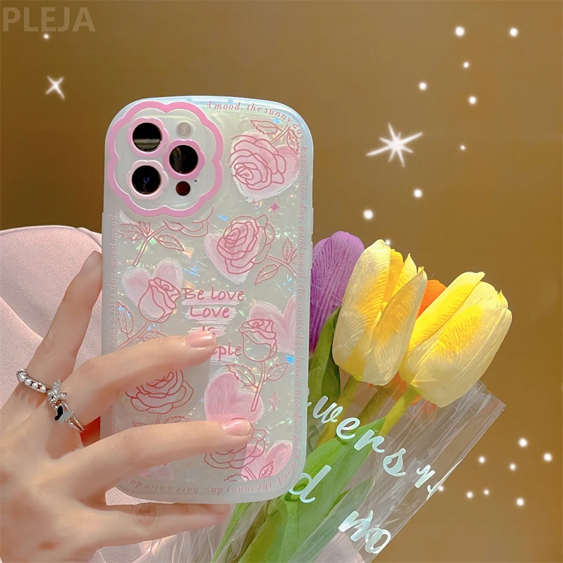 Shiny Bling Shell Pink Rose Flower Phone Case For Apple Iphone 13 Pro 12 11 Pro Max X Xr Xs Max Cover Women Cute Soft Cases Aliexpress