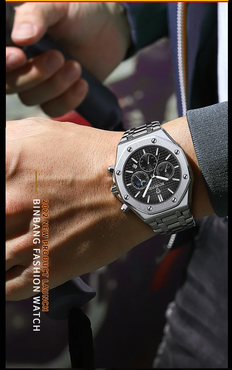 2024 BINBOND B0161 Top box Brand Man Casual Quartz Watch