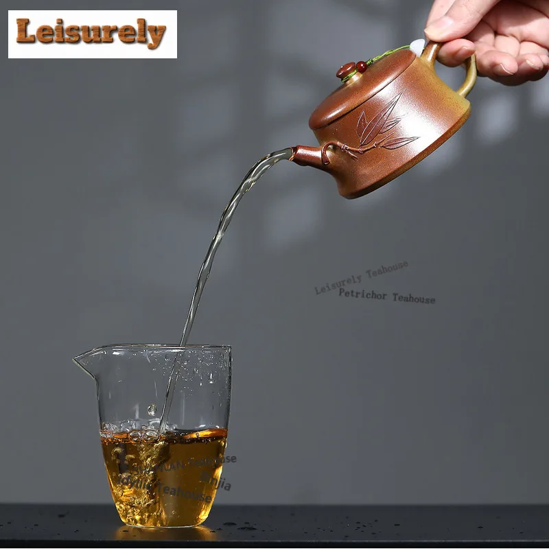 150ml Yixing Purple Clay Teapots Handmade Stone Scoop Pot Raw Ore Gold Section Mud Tea Infuser Kettle With Strainer Zisha Teaset