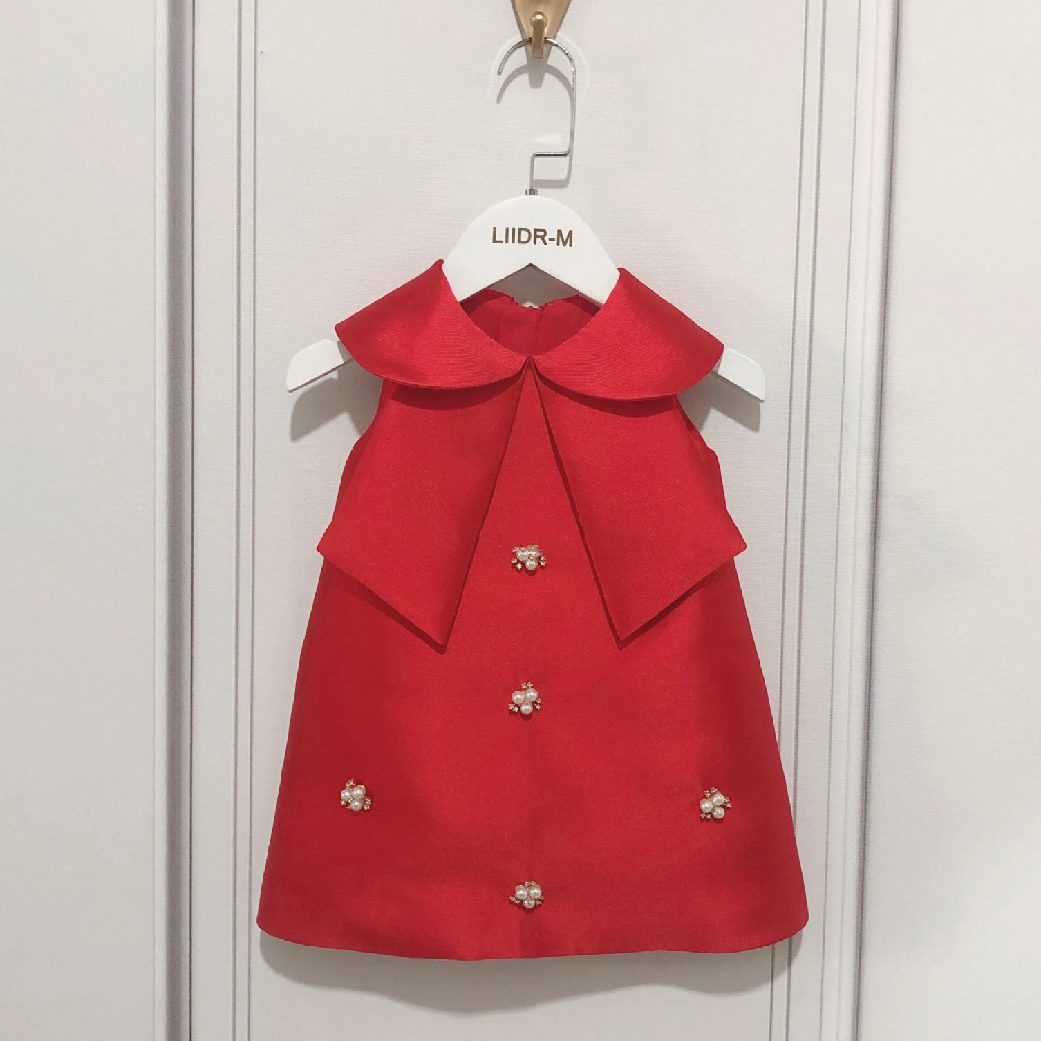 

Girls' Dress Sleeveless Swing Skirt Handmade Pearl Diamond Dress With Bow Silk Baby Girls' Dress For Party Prom Birthday Gift