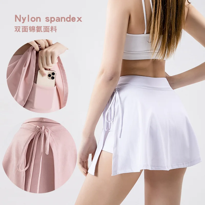 

AL Yoga Short Skirt Badminton Tennis Skirt Half Body Quick Drying Women Side Split Strap Casual Sports Skirt Strap Pocket