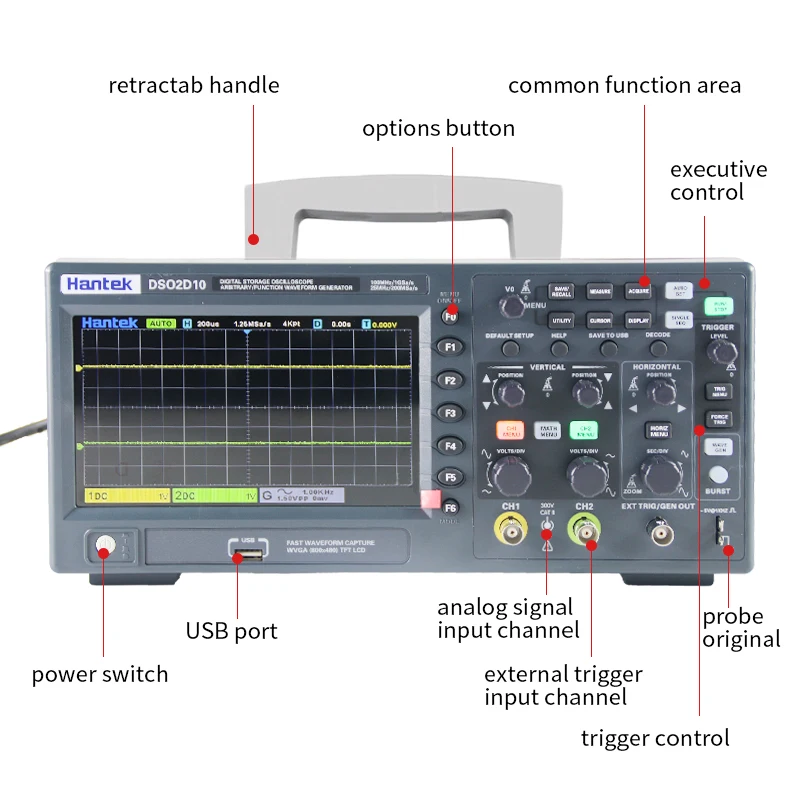 Hantek Digital Oscill DSO2C10 DSO2D15 DSO2D10 DSO2C15 2 Channels 100Mhz/150Mhz Bandwidth USB Portable Meter Tester 3