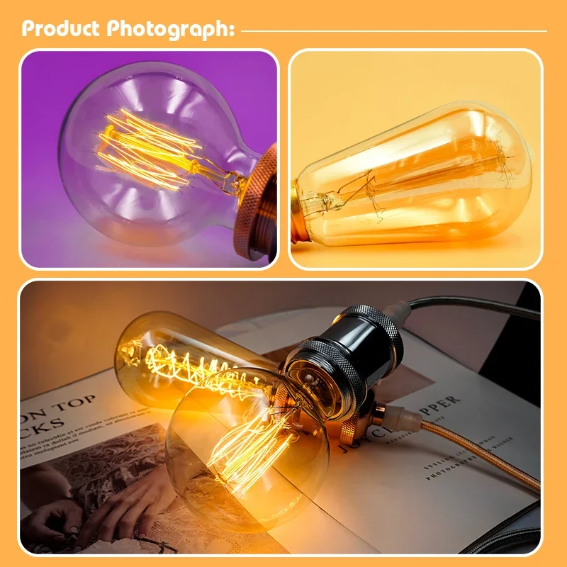 รูปสินค้า หลอดไฟ Edison ไส้ 40W E27 ตกแต่งบ้านสไตล์วินเทจ