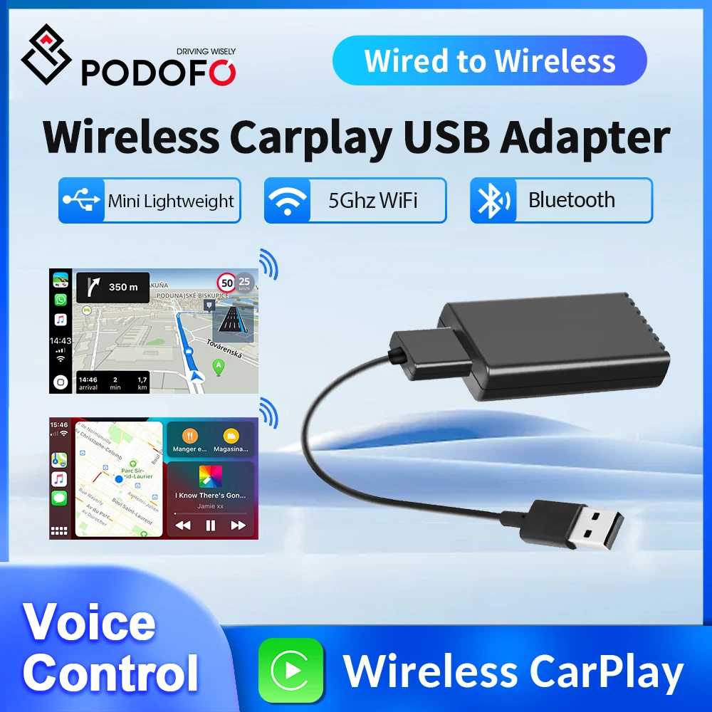 Podofo Wireless Carplay Mini Wireless Carplay Adapter Carplay Box WIFI Mini USB Adapter Bluetooth Voice Control For Original Car