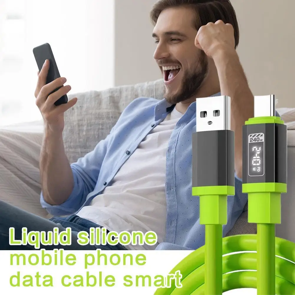 240W 액상 실리콘 고속 충전 케이블 E-마커 스마트 충전 6코어 USB-C 데이터 케이블 1M 2M