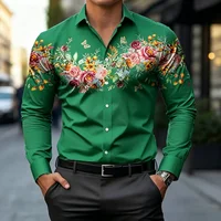 Chemises pour hommes à motif floral papillon de style romantique européen, coupe ajustée de luxe, manches longues, pour le bureau ou les occasions formelles 4