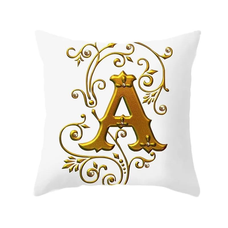 Gold 26 Letters Cushion Cover English Alphabet Throw Pillow Case Letter Print Home Decor Square Pillowcase Sofa Cushion Cover