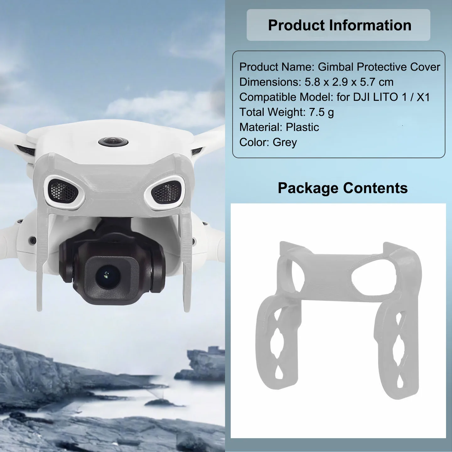 Housse anti-rayures moulée pour DJI LITO 1/X1, montrant le cardan protégé par un revêtement ajusté