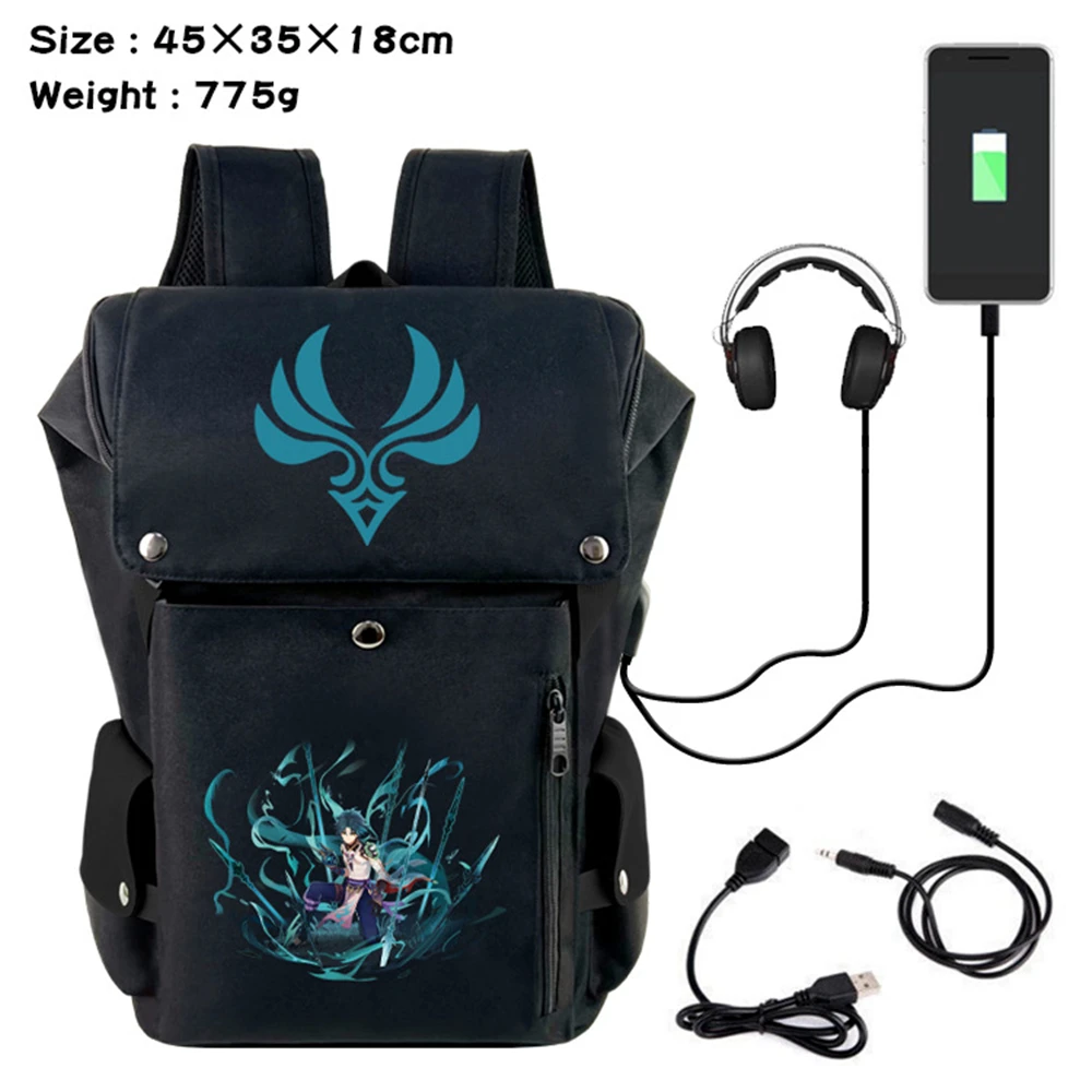 

Anime Genshin Impact Backpack USB Teenagers Printing Rucksack Charging Knapsack Student Zip Cartoon Schoolbag Travel Laptop Bag