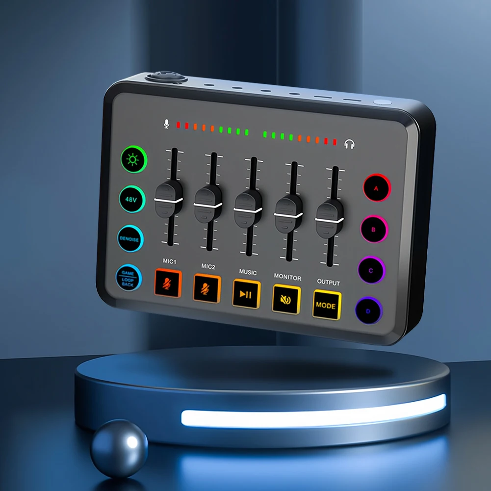 Live Sound Card Gaming Audio Mixer with XLR Microphone Interface 48V Phantom Power for Streaming Recording Podcasting and Gaming