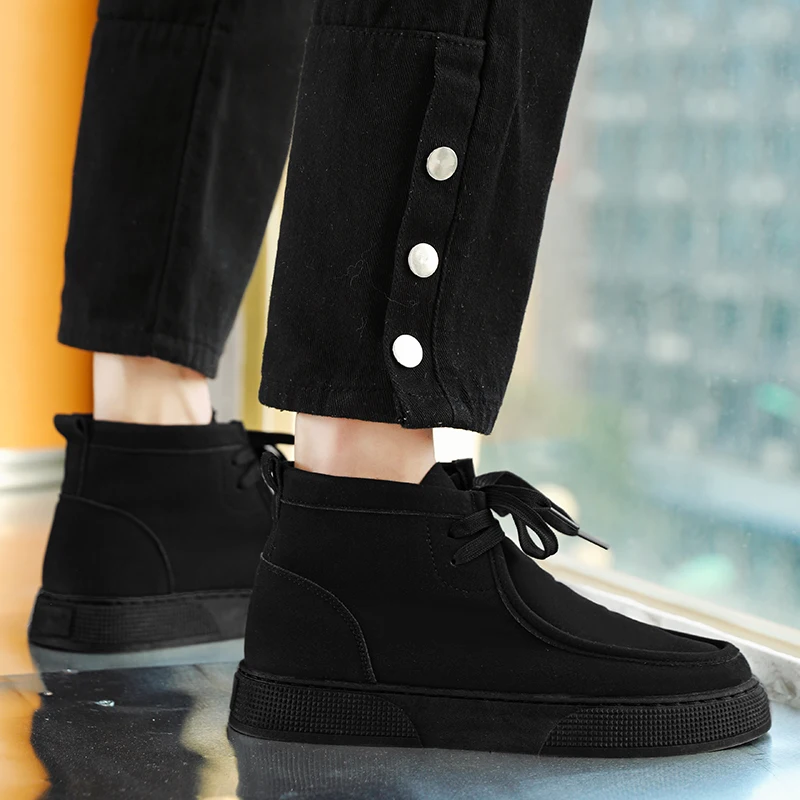 Vintage Brown Flat Casual Shoes Men Lace up Ankle Boots High Top Suede Sneakers Men Loafers Comfortable Work Men Vulcanize Shoes 5