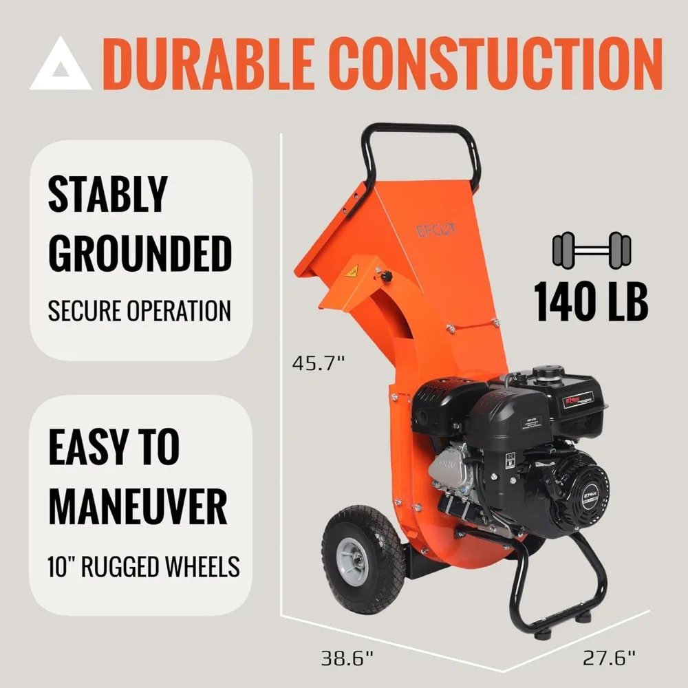 Wood Chipper 4" inch Max Diameter Capacity 9 HP 274cc Gas Powered Engine Heavy Duty Shredder Mulcher