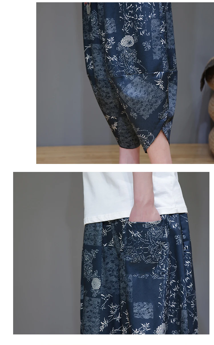 Chinesischen Stil Harem Hosen Männer Sommer Dünne Beiläufige Jogger Herren Hosen Streetwear Eis Seide Gedruckt Kalb-länge Hosen Männer – Detail 16