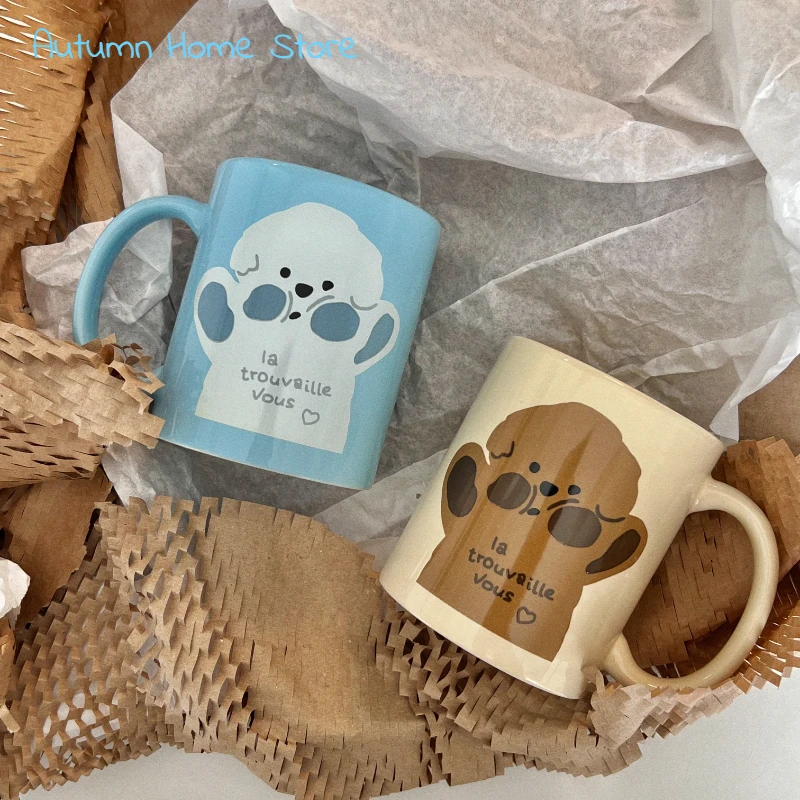 

Cute Dog Cup Gift Blue Water Cup Couple Mug Rice White Love Coffee Water Cup Ceramic Mug
