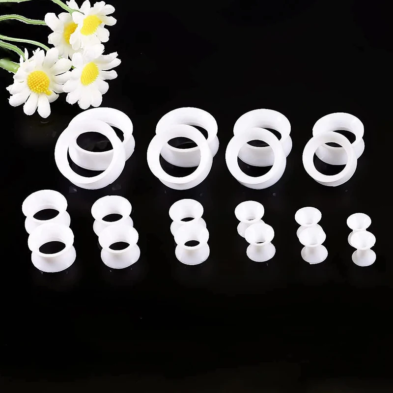 Whoelsaless Black White Clear Silicone Thin Ear Gauges Flexbile Earring Guages for Women Men Plugs Tunnels For Ear 6-25mm Mix
