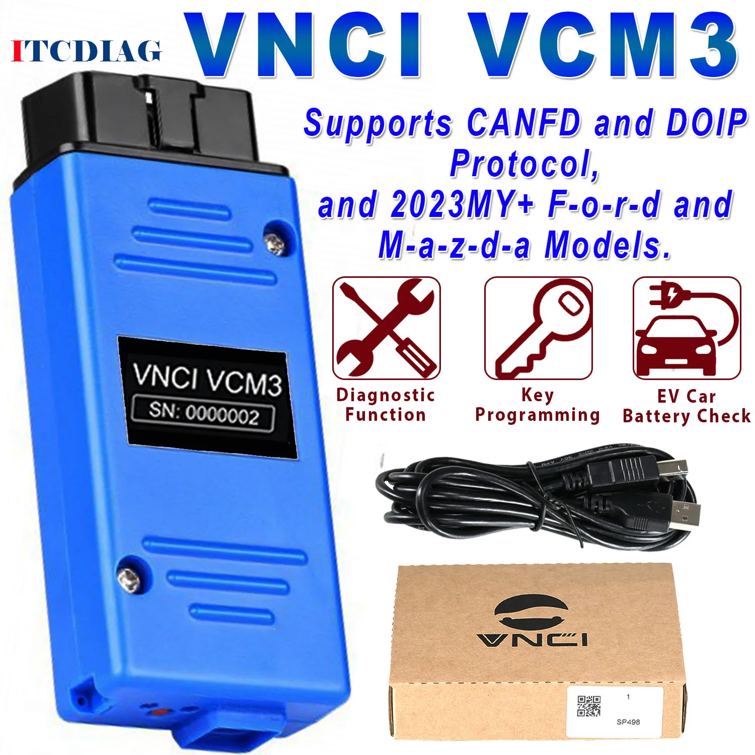 

Автомобильный диагностический сканер VNCI vсм3, Поддержка CAN FD DOIP DIOP Wi-Fi для Mazda, Ford MDI2 от 1996 до 2023 EV, проверка автомобильного аккумулятора