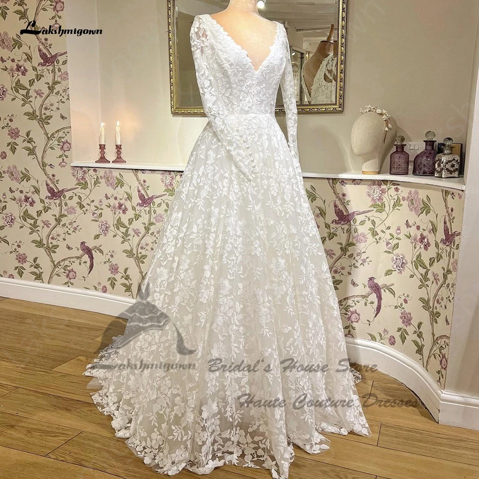 Lakshmigown Princess Women Lace Wedding Gowns Detachable Long Sleeves 2024 Vestidos Floral Elegant Bridal Dress Customized 4