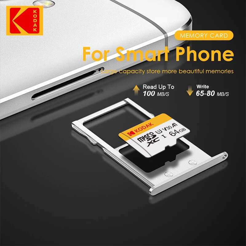 100% 오리지널 KODAK 마이크로 SD 카드 64GB 95 메가바이트/초 Class10 U3 UHS-I TF 카드 4K HD USB 카드 리더 어댑터 microsd