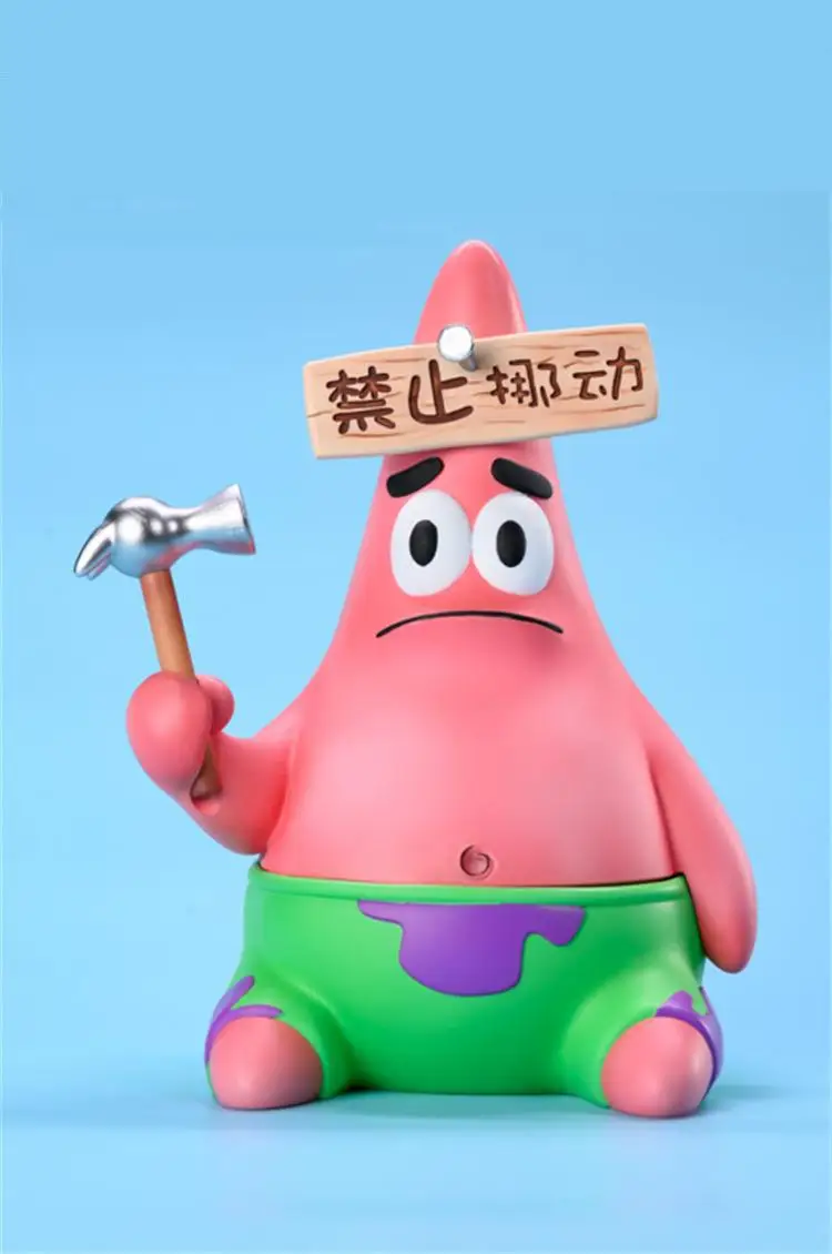 

Kawaii SpongeBob SquarePants Patrick Star Anime Hammer Warning Sign Car Decoration Action Figure Free 3M Stickers Toy Decoration