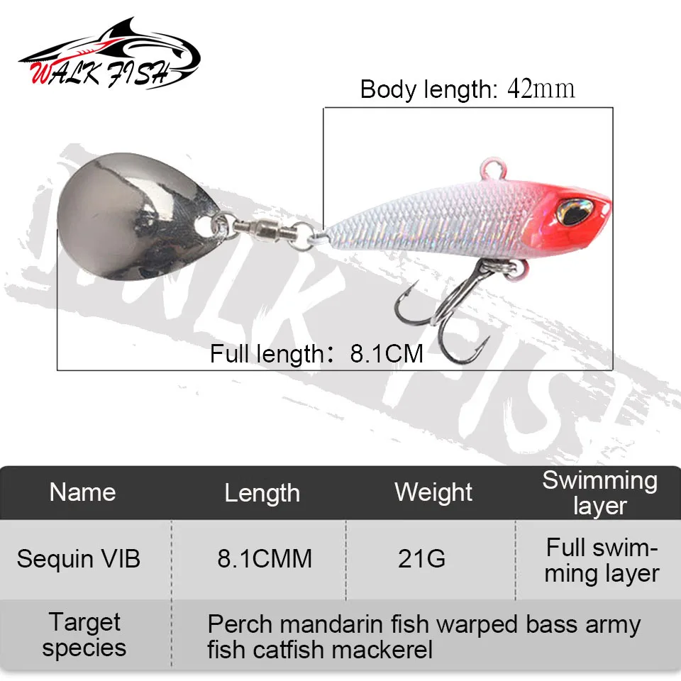 WALK FISH 1PCS 7g-21g Spinner Bait Metal VIB Fishing Lure Rotating