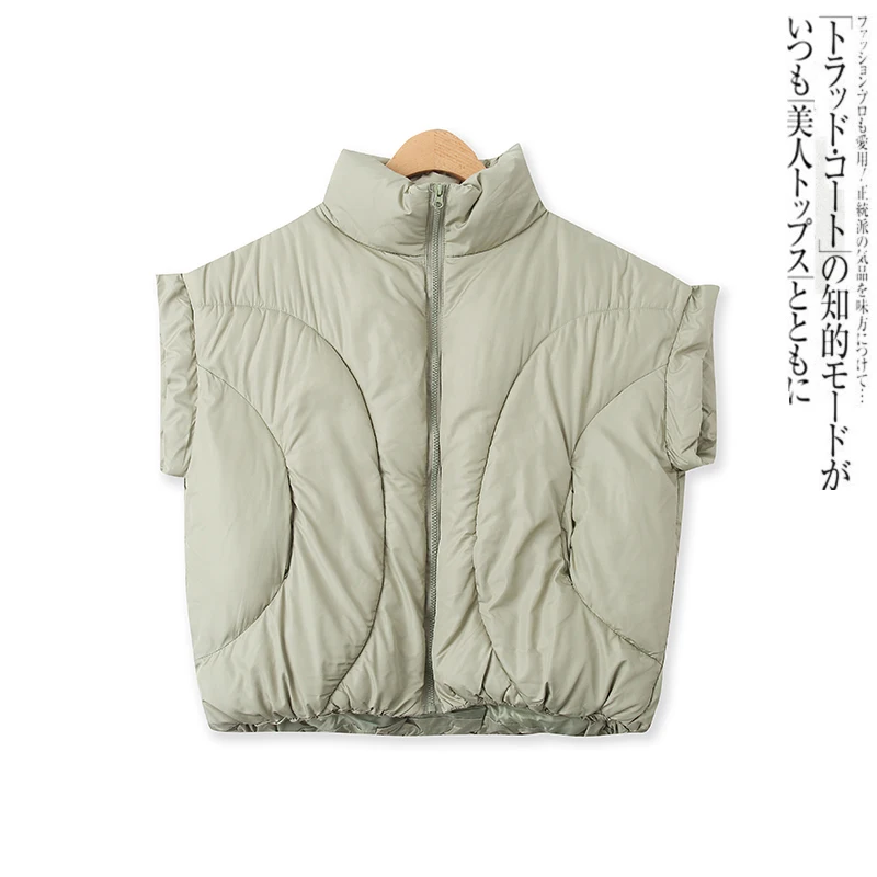 

Cotton Vest Casual Warm Standing Collar Zippered Vest Jacket 15089