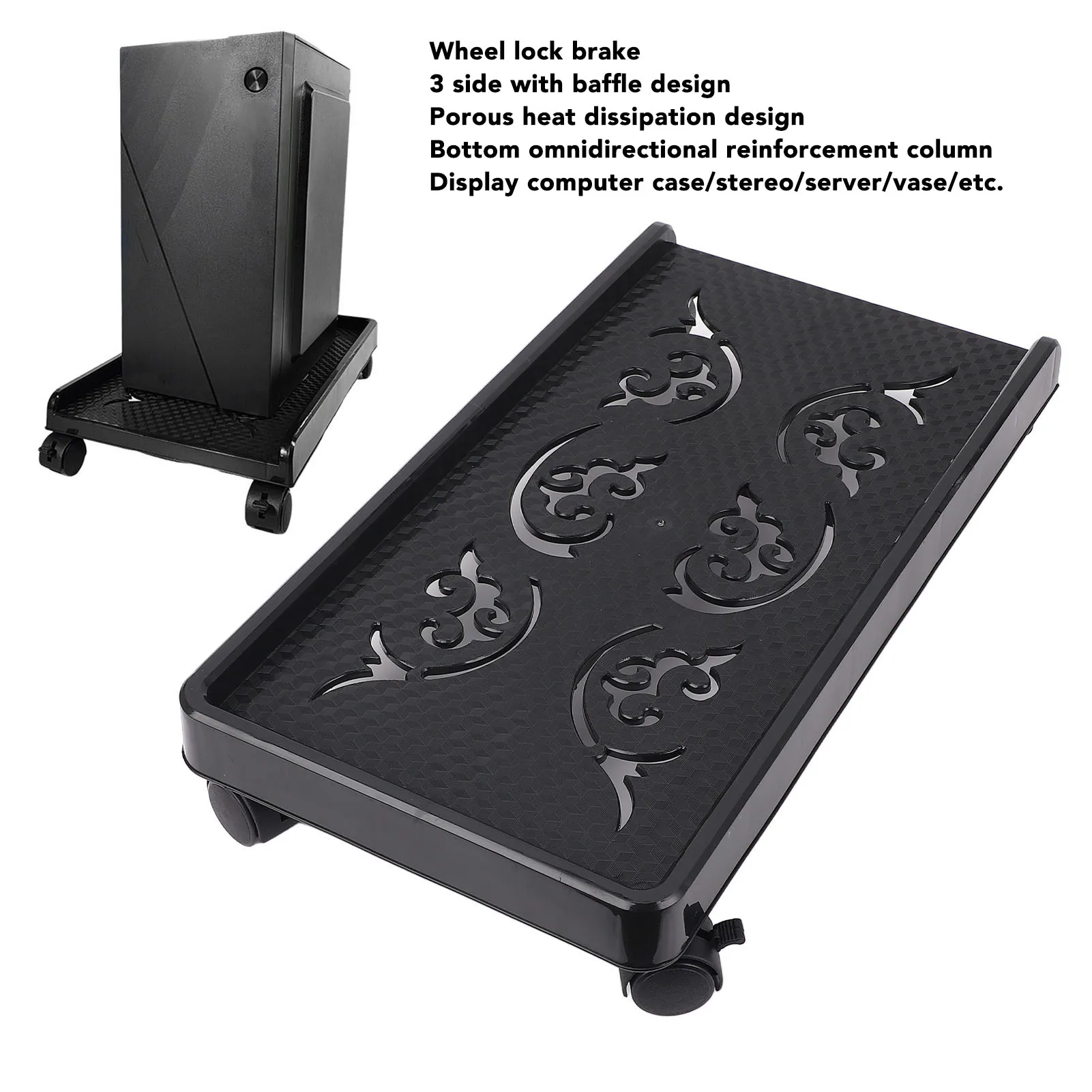 CPU Under-Desk Stand With 4 Wheels Mobile Computer Tower Stand For ATX Cases Heavy-Duty Adjustable Universal Computer Stand