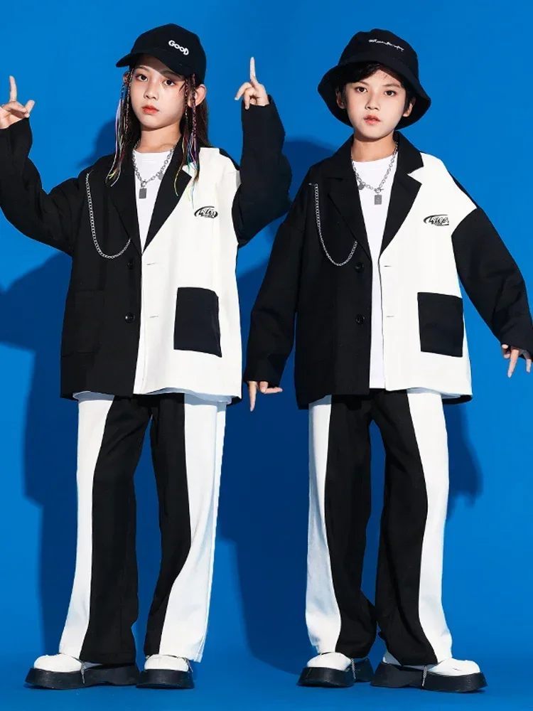 

Kpop Hip Hop Clothing For Girls Modern Jazz Dance Costume Boys Loose Long Sleeves Suit Kids Concert Performance Stage Wear L9391