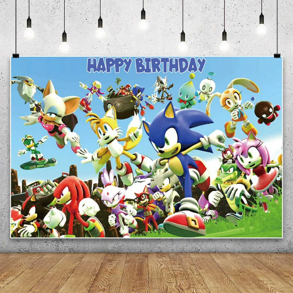 thumbnail image 1 of Fondo de fotografía de Sonic The Hedgehog para fotografía, suministros para fiestas de cumpleaños y baby shower, accesorios para niños, pancarta decorativa, 1 of 5