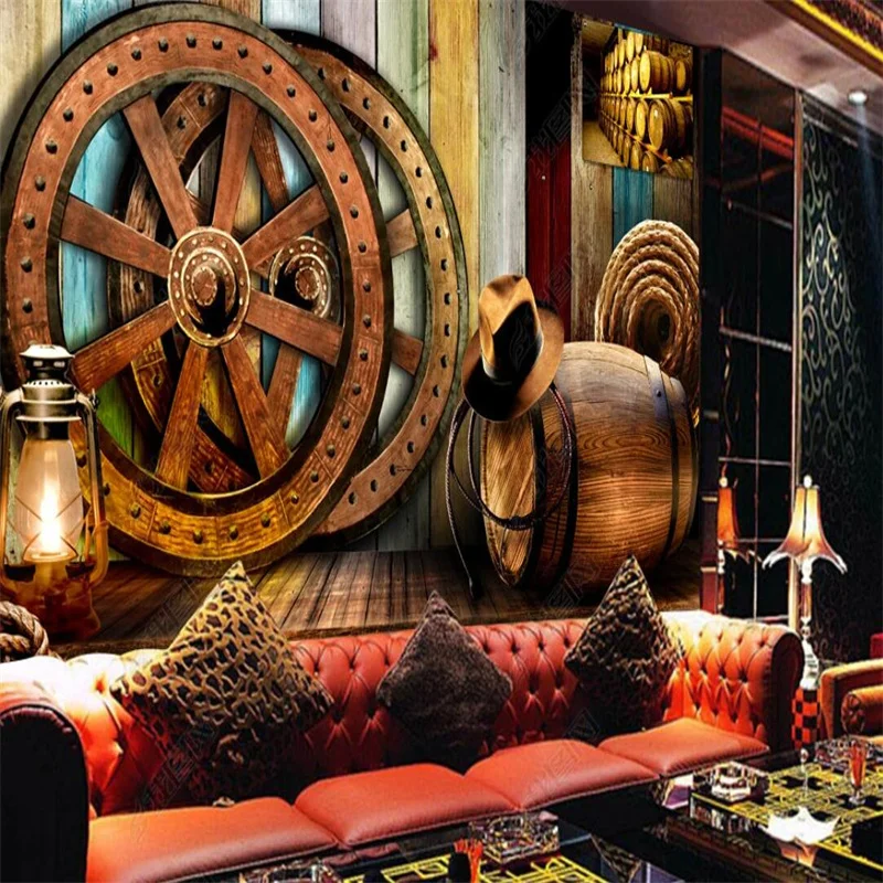 

American Country Wood Bar KTV Beer Club Industrial Decor Custom Mural 3D Wall Paper Retro Wine Barrel Restaurant Decor Wallpaper